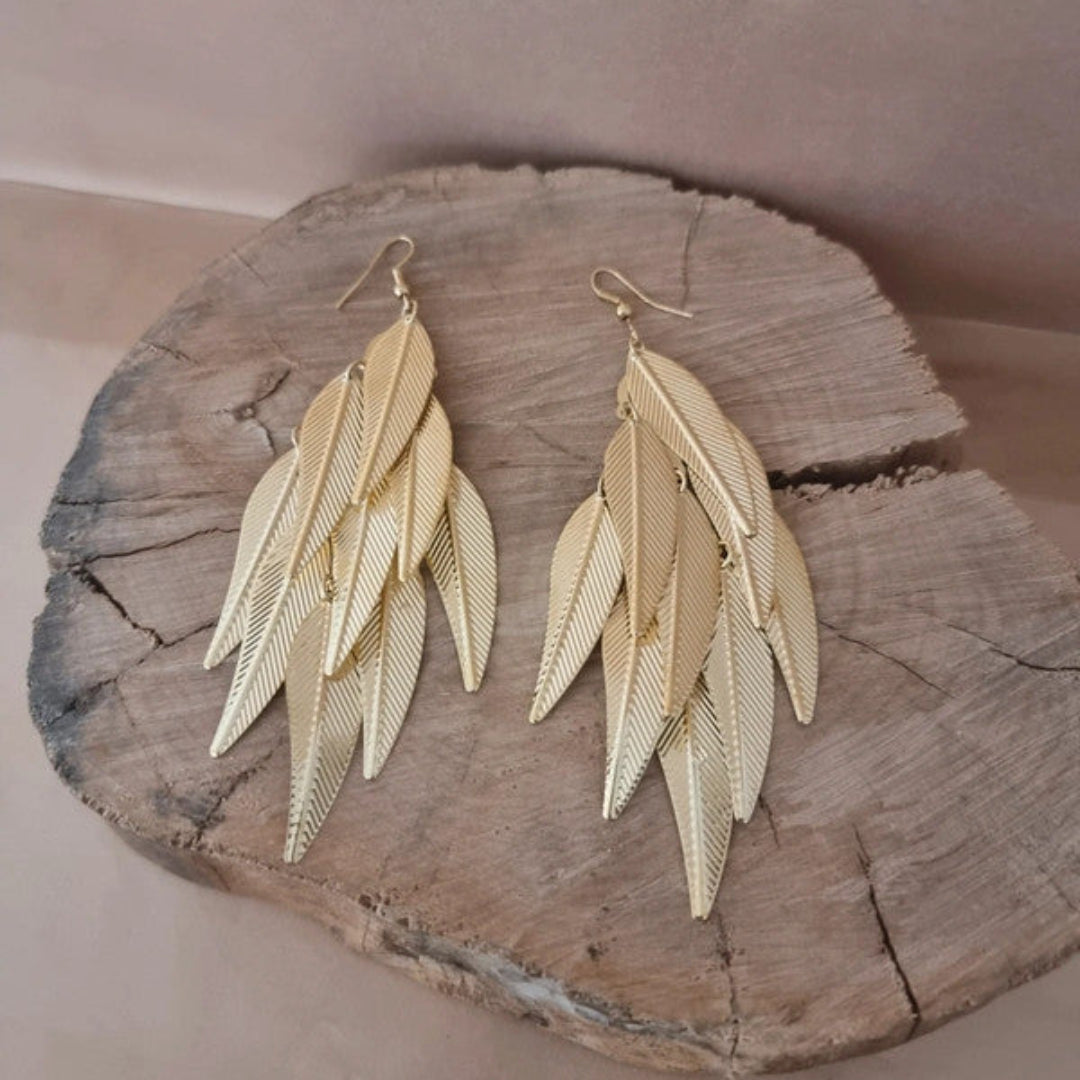 Boucles d'oreilles IAGO "Plumes Dorées" – Acier Inoxydable