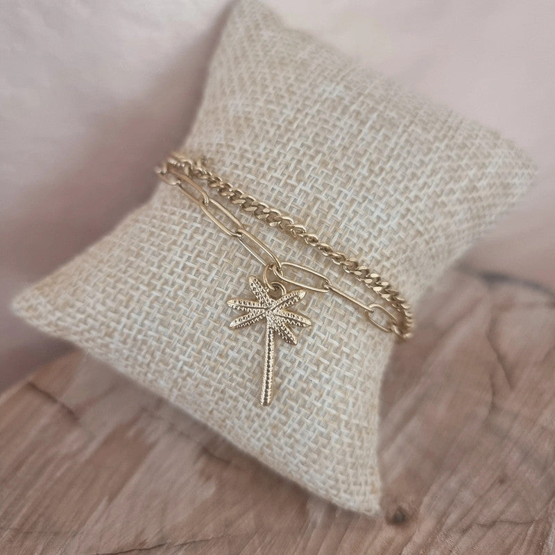 Bracelet doré femme avec pendentif palmier