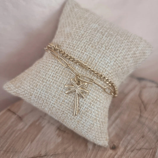 Bracelet doré femme avec pendentif palmier
